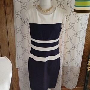 Lauren Ralph Lauren Navy and White Midi Dress